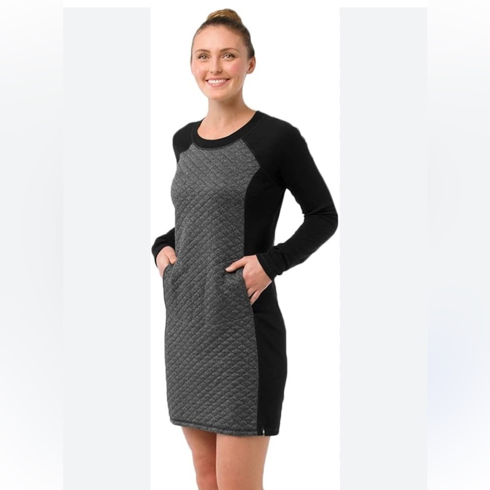 Smartwool Black and Gray Quilted Long-Sleeve Sweater Dress